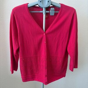 Oscar de la Renta Pink Cardigan Size‎ Large 100% Cotton Embellished Knit Sequins